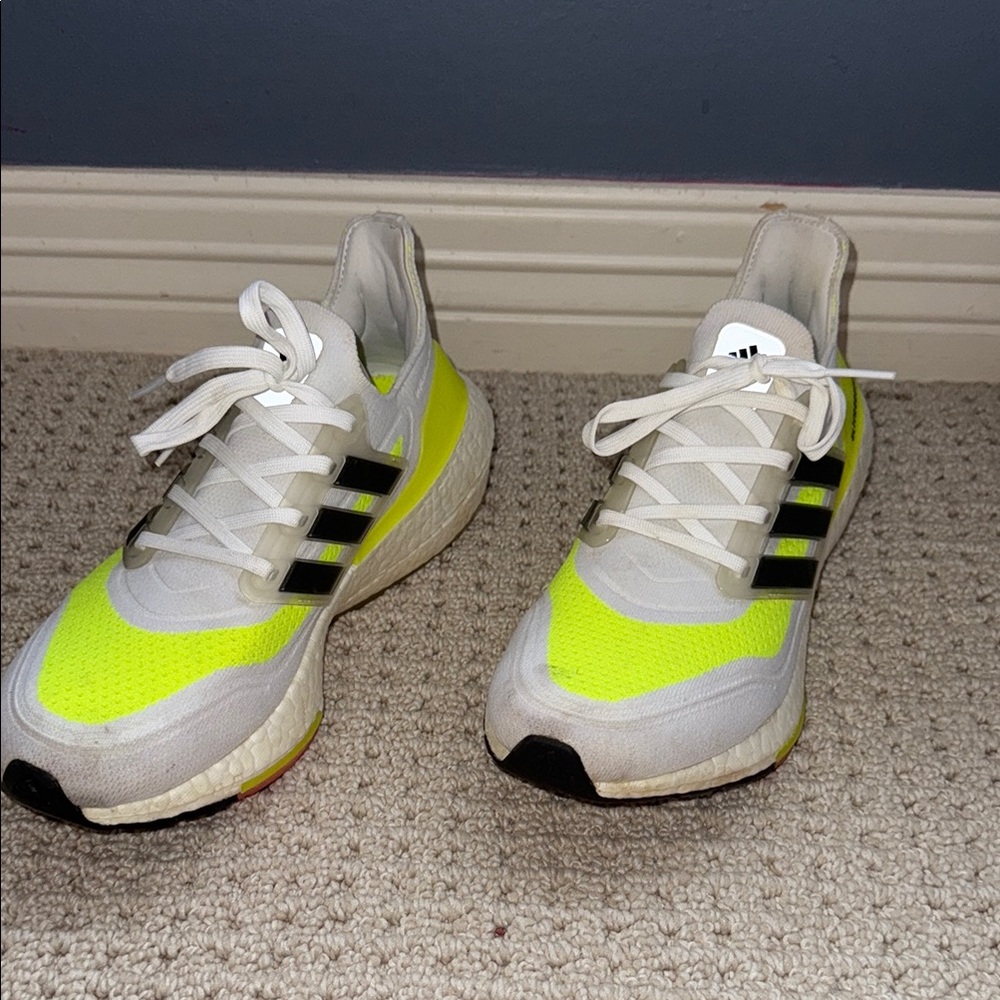 Adidas Neon Yellow and White Running Shoes